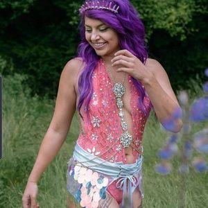 Pink Rave Bodysuit / Rhinestone Bodysuit